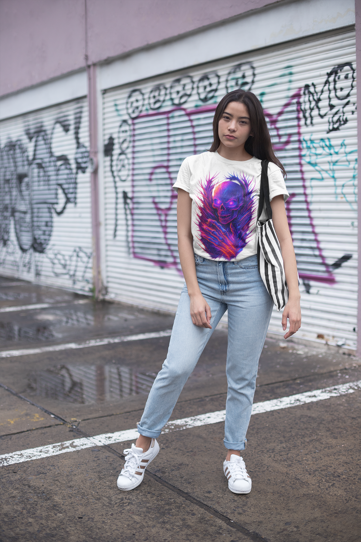 Dinos “Neon Flame Skull” Oversized Heavyweight T-Shirt | One-of-One Premium Streetwear | Free Worldwide Shipping - DINOS FASHION